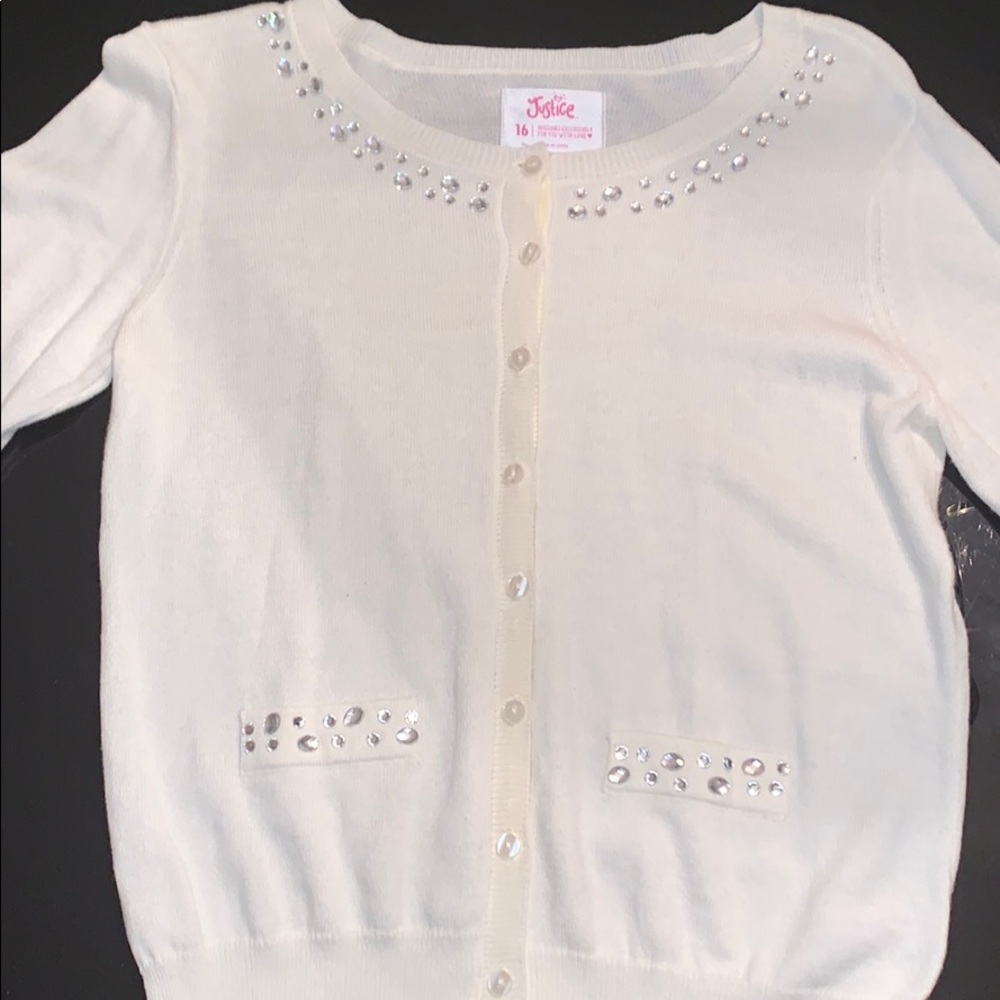 White sweater with silver diamonds